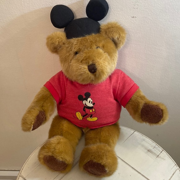 Walt Disney store Plush bear wearing Mickey Mouse ears and Mickey Mouse shirt - Picture 1 of 8
